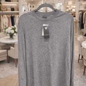 Guess Stone Grey Long Sleeve Crewneck Tee Brushed Jersey NWT L